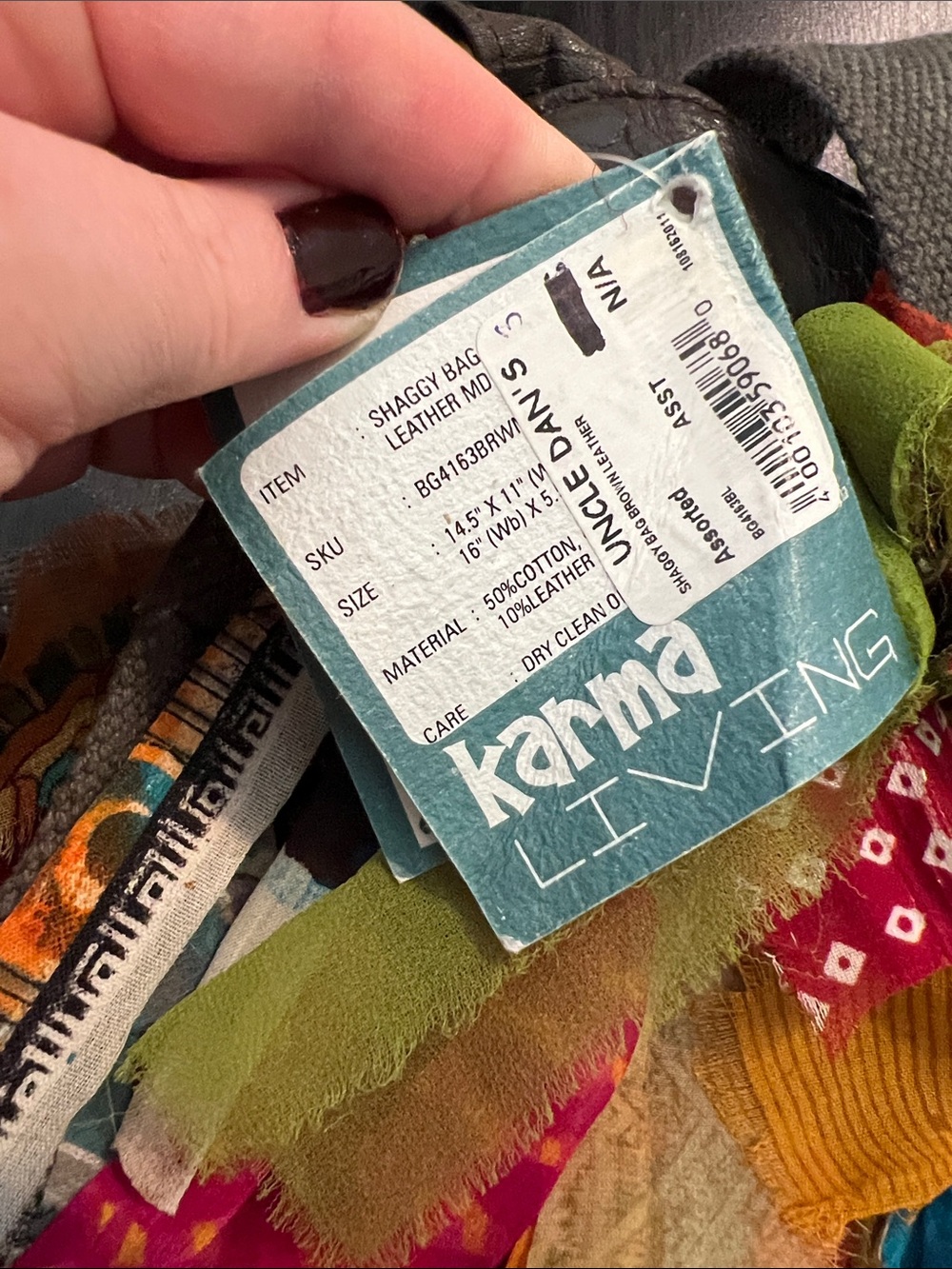 Karma Living Boho Hobo Colorful Scarf Fringe Brown Leather Crossbody Bag Purse - Picture 17 of 17